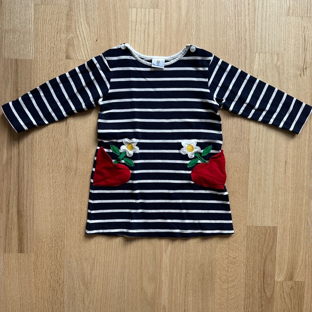 NWOT Florence Eiseman Navy and White Striped Dress with Red Heart Pockets